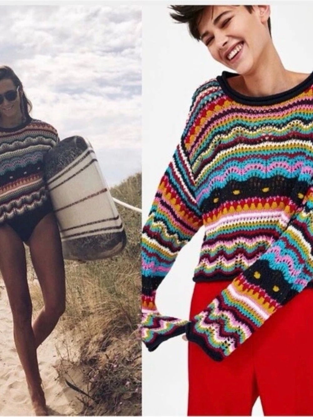 Zara Multicolor Cropped Knit Sweater Bloggers Favorite Size M Colorful Oversized